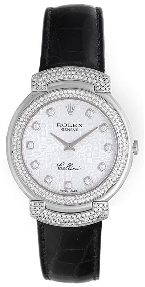 rolex 18k white gold silver baton dial cellini ladies|Rolex cellini black.